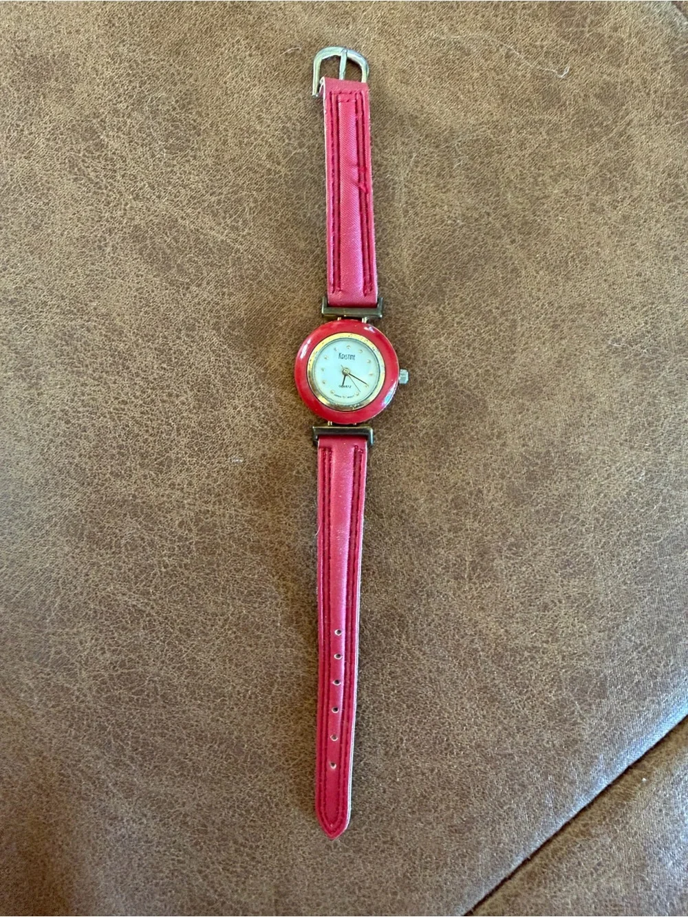 Vintage Kristine Quartz Women's Watch - Red Bezel & Leather Strap - Ref #03087